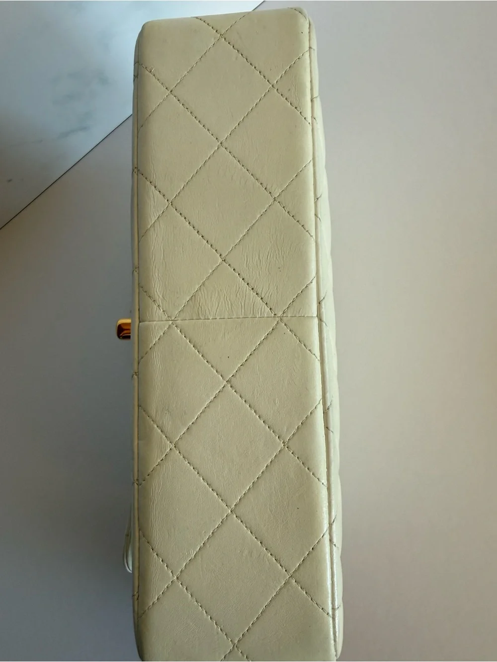 Vintage Chanel White Lambskin Quilted Flap Bag 24K Gold 1990s Authentic